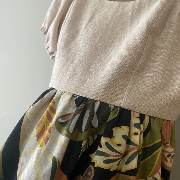 Handmade Children's Linen Rayon Viscose Cotton Cream Multicolour Pattern Dress - Picture 12 of 16